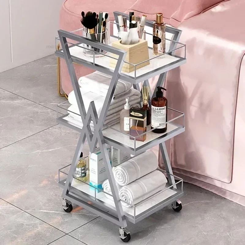 Modern Beauty Salon Gold Iron Salon Trolleys Professional Barbershop Tool Trolley Auxiliary Cart with Wheels for Beauty Z