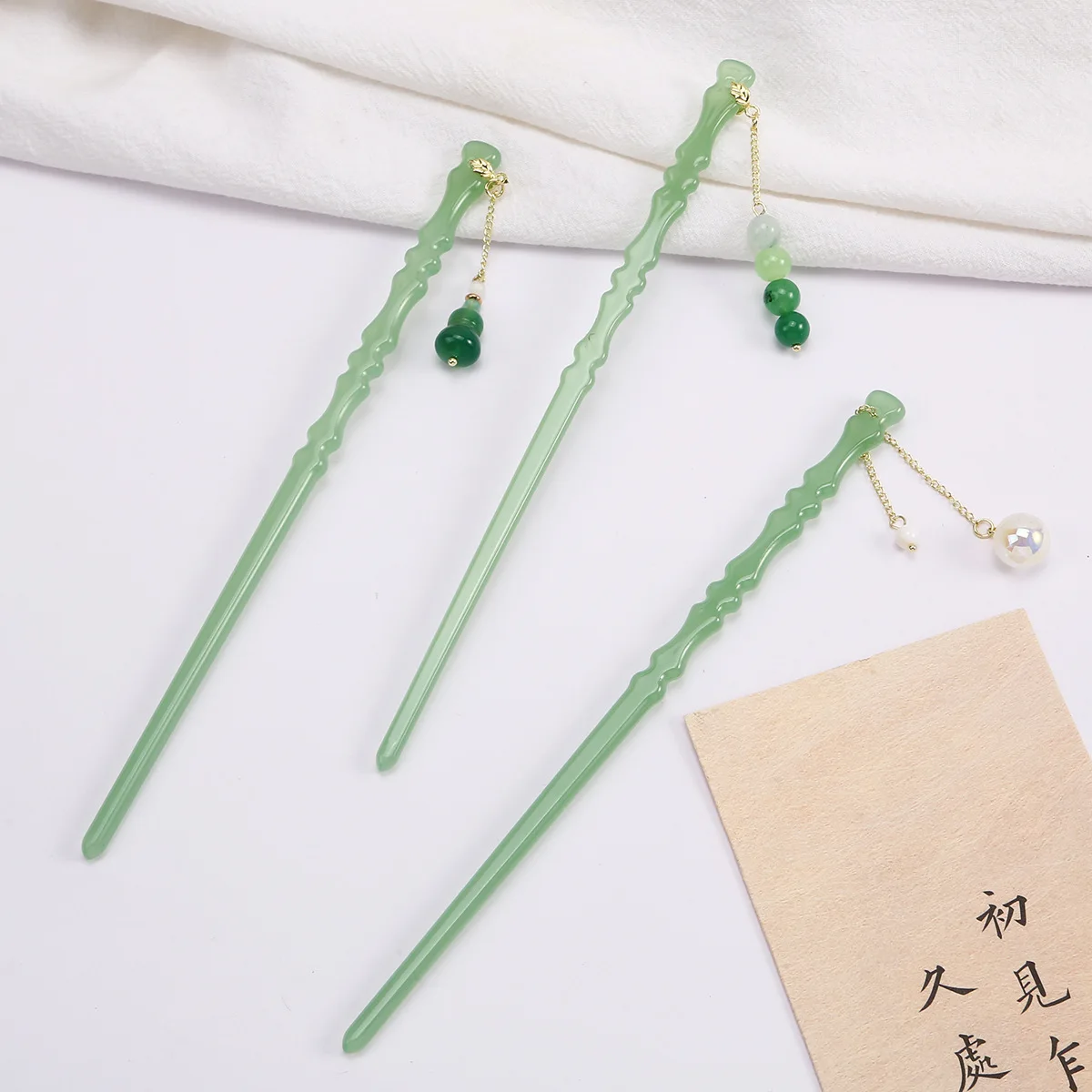 

Chinese Style Bamboo Joint Acetic Acid Imitation Jade Hairpin Ancient Style Step Shake Chinese Style Hairpin Daily Updo Hairpin