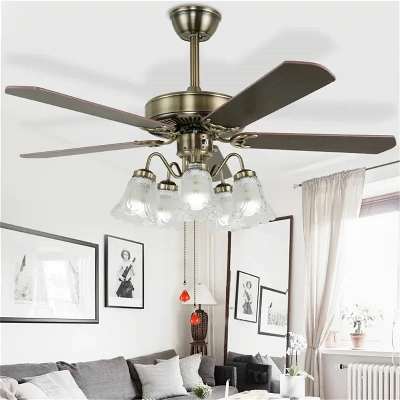 APRIL European Luxury LED Fan Light American Retro Living Room Restaurant Bedroom Ceiling Fan Light Remote Electric