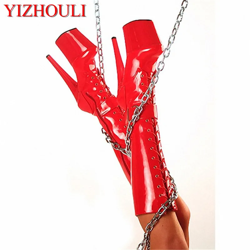 

Fashion sexy leather 8 inch high heel boots for ladies, stage party shoes, 20 cm thin heel, high dance shoes