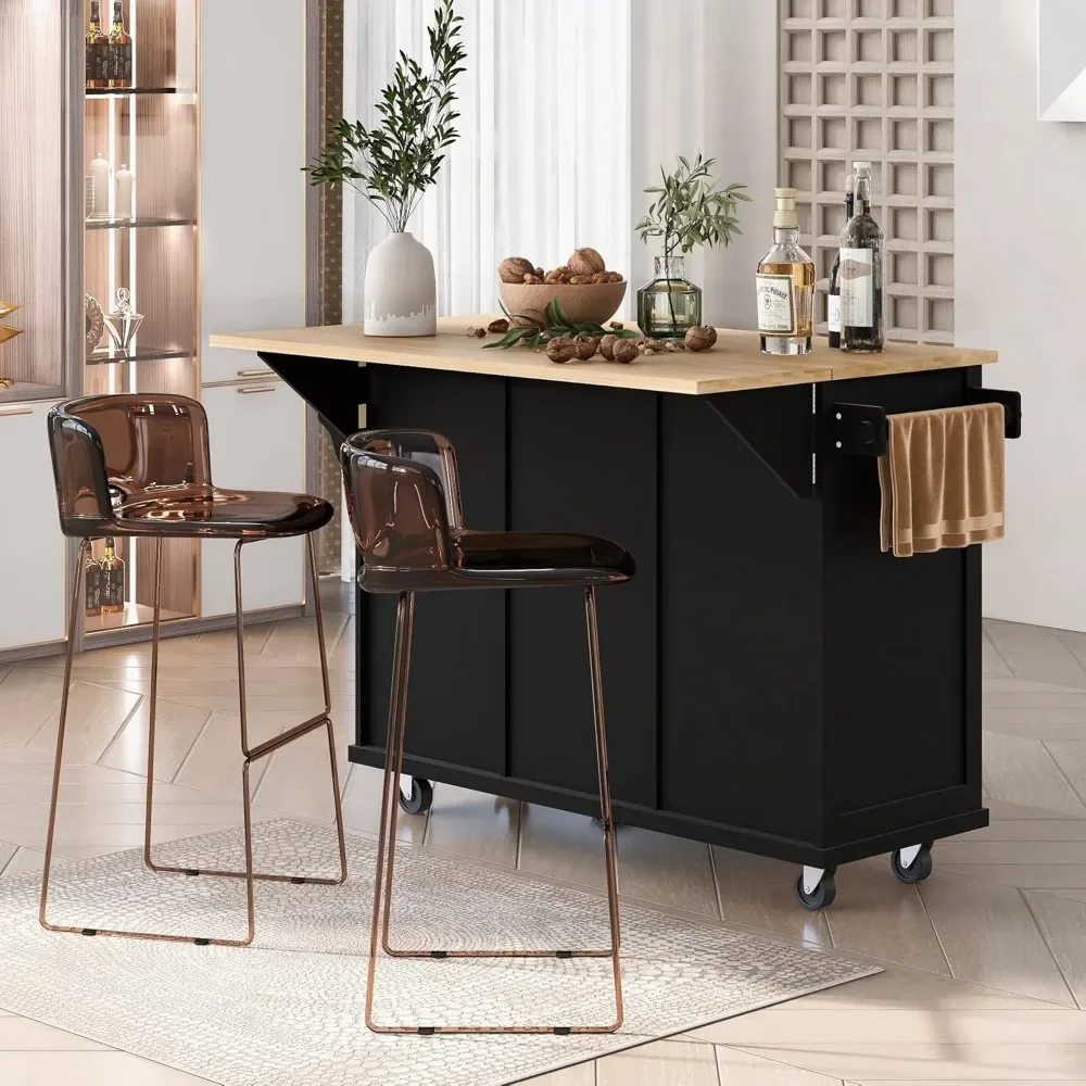Rolling Kitchen Island with Storage, Moveable Kitchen Island with Drop Leaf, Portable Kitchen Storage Islands 3