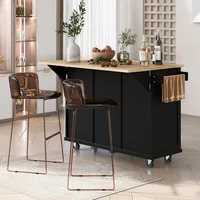 Rolling Kitchen Island with Storage, Moveable Kitchen Island with Drop Leaf, Portable Kitchen Storage Islands 3