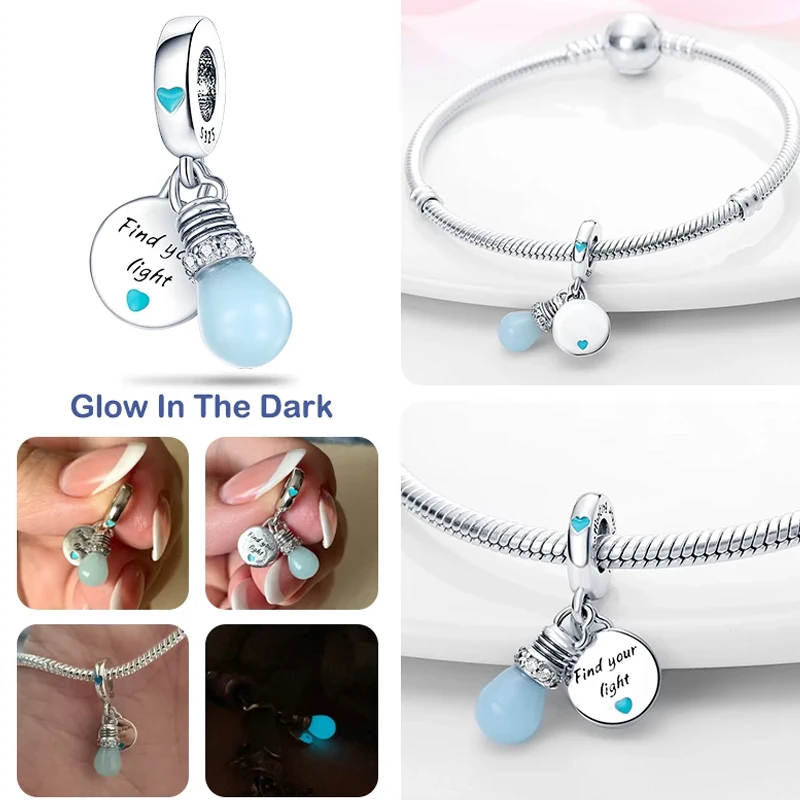 Silver Jewelry 925 Sterling Silver Luminous Firefly Camera Charms Fits Pandora Bracelet Women Pendant Beads DIY Gift