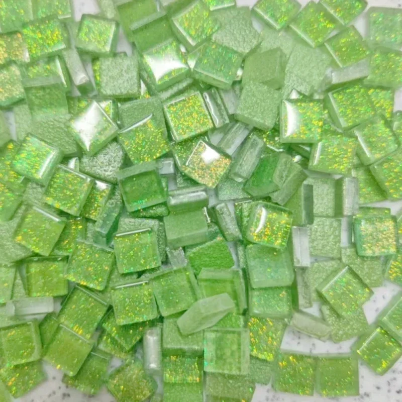100 piezas (aprox. 100 g/3,52 oz) de mosaicos de vidrio brillante con purpurina, 1 cm/0,39 pulgadas, cuadrados, 0,4 cm/0,15 pulgadas de grosor, materiales para manualidades de bricolaje