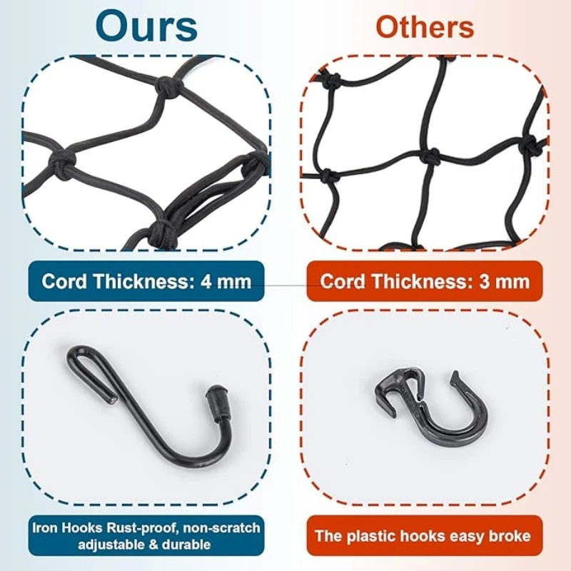 15"x 15" Bungee Cargo Net 2 PCS Bungee Cord 1 PCS For Bicycle Motorcycle Luggage Fixed Strap Rope motorcycle cargo net motorcycle bungee net motorcycle luggage net motorcycle luggage strap motorcycle luggage rope