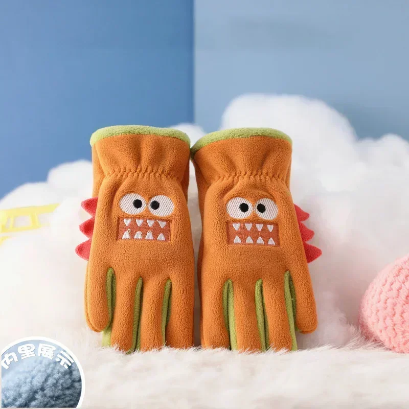 Children Cycling Gloves Autumn Winter Cute Kids Cartoon Warm Gloves Soft Outdoor Polar Fleece Windproof Student Babe