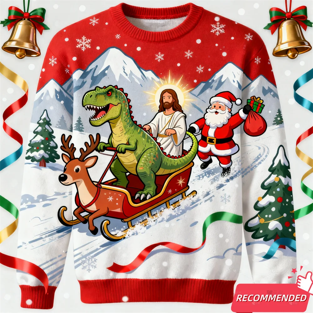 Sudadera Navideña Para Hombre Con T-Rex Y Gorro De Papá Noel | Estampado 3D Divertido Para Fiestas