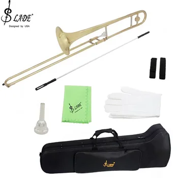 Bb Alto Trombone Lacquered Gold Professional Brass Instrument B Flat Trombone Horn With Box Musical Instrument Accessories