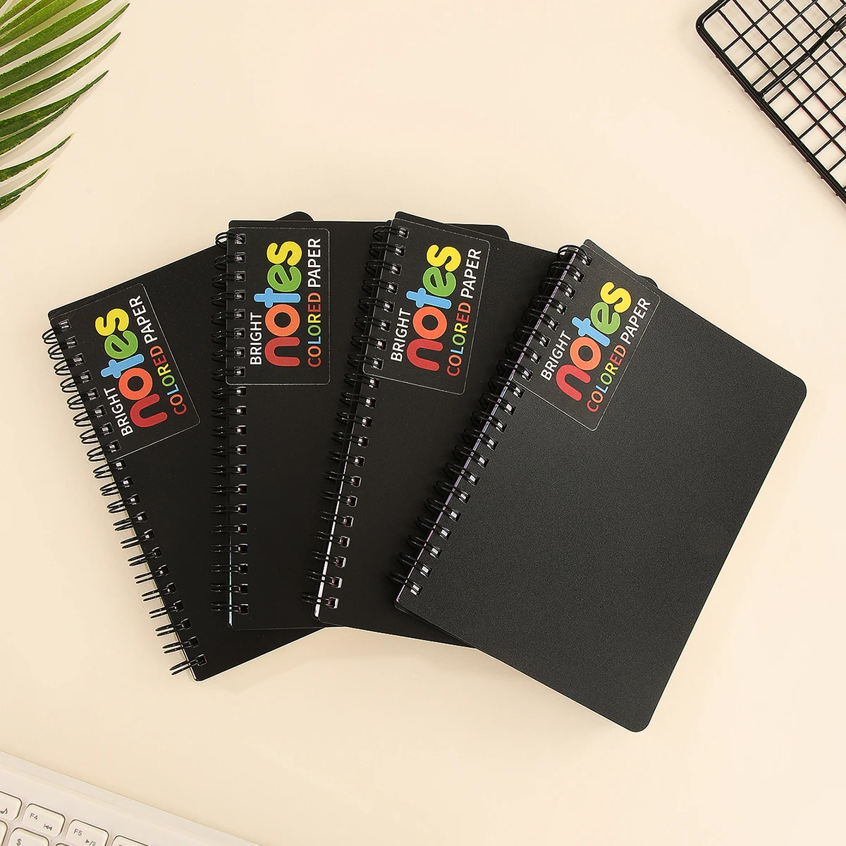 Spiral Notebook Set - 5x7 Inch, Black Cover, Multicolor Pages, 200-Page Count