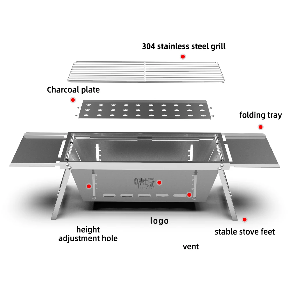 Portatile pieghevole barbecue Grill stufe campeggio all'aperto Picnic in acciaio inox staccabile casa carbone legna da ardere BBQ stufa utensili