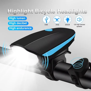 Bicycle Front Light with Electric Loud Horn Waterproof Bike Headlight USB Rechargeable Cycling Flashlight Tactical Torch Lantern 1