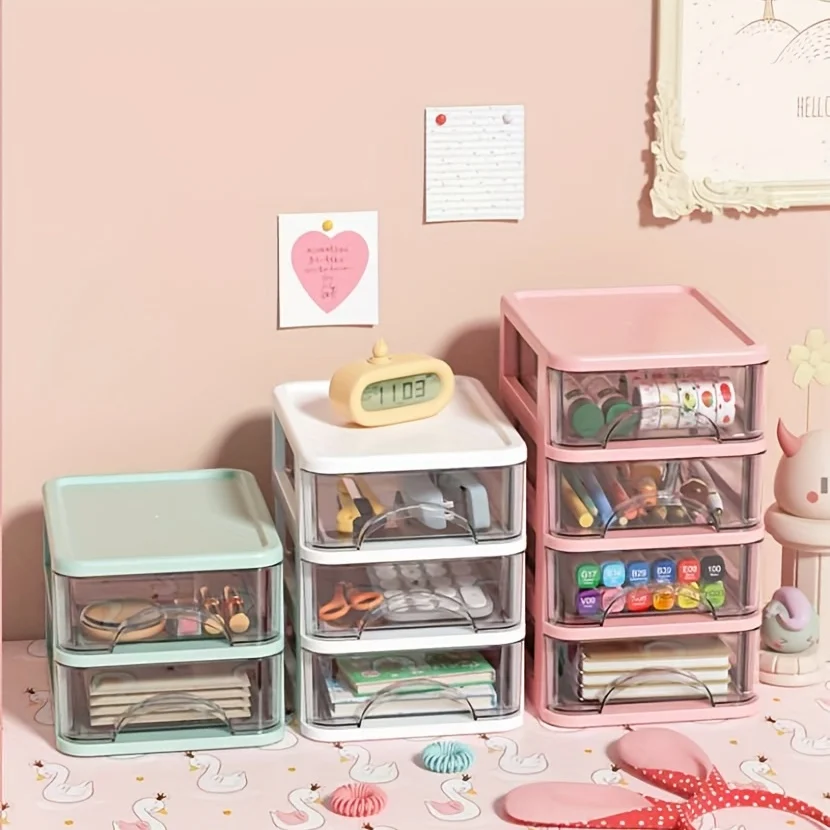 2/3/4 Layers Plastic Desktop Storage Box, Drawer Type Office Transparent Storage Cabinet, Cosmetics Finishing Storage Rack 3