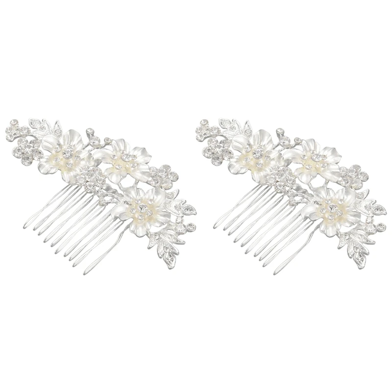 

2X Wedding Bridal Hair Combs Vintage Imitation Crystal Hairpins Prom Jewelry Gold Silver Flower Pattern Women Silver