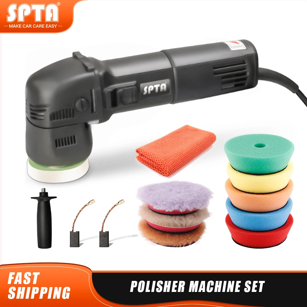

SPTA 3" 10mm Random Orbit Dual Action Polisher Mini Electric Polisher Car Beauty Polishing Machine with Spong & Wool Pads set