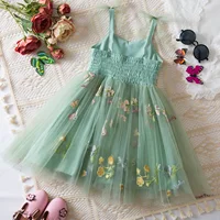 Summer New Baby Girl Dress Sweet Suspender Tulle Causal Princess Dress Flower Embroidery Bow Birthday Party Dress 1-5 Years 4