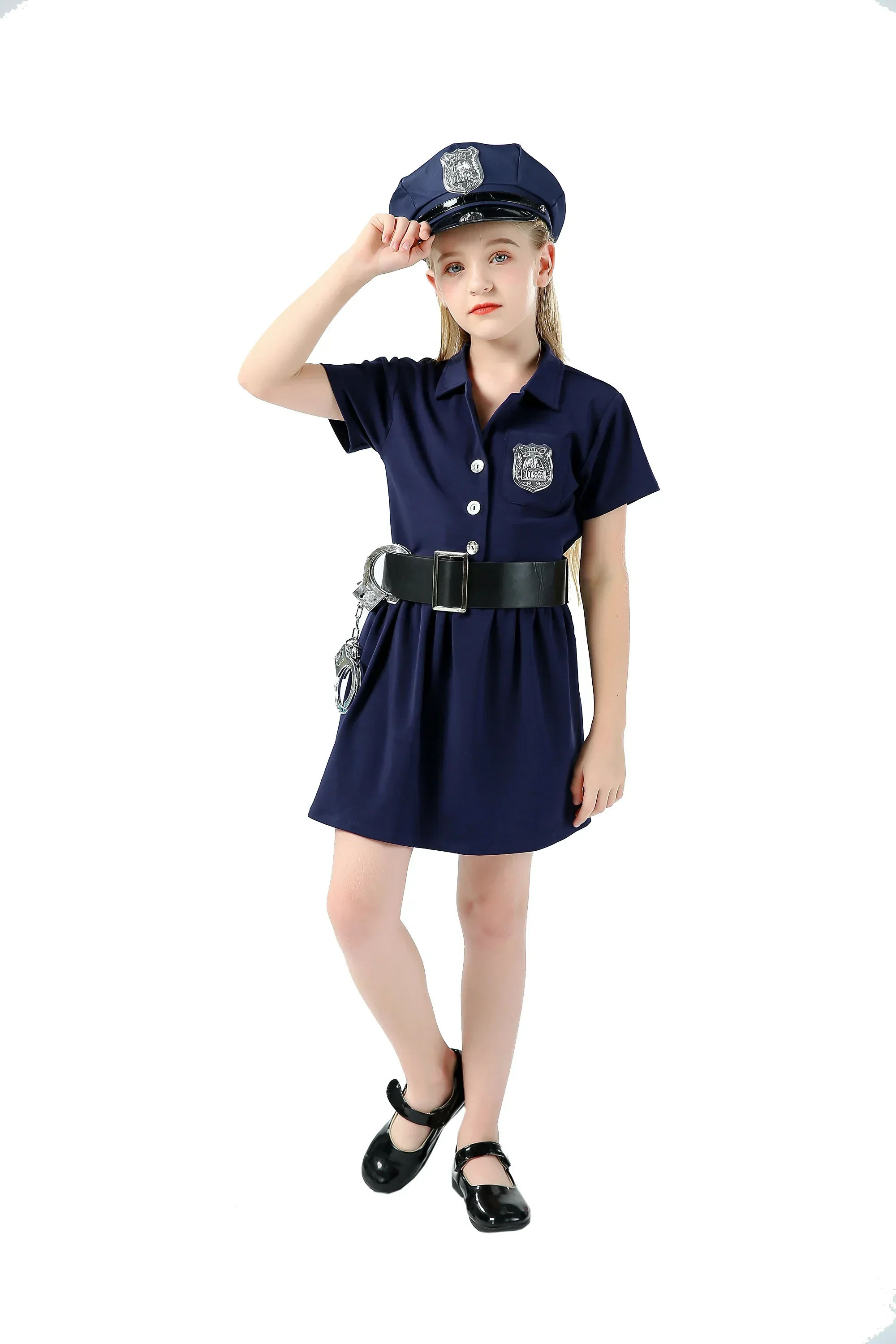 Kids Child Police Cop Officer Costumes Policeman Uniform Cosplay for Girls Boys Halloween Purim Party Mardi Gras Fancy Dress