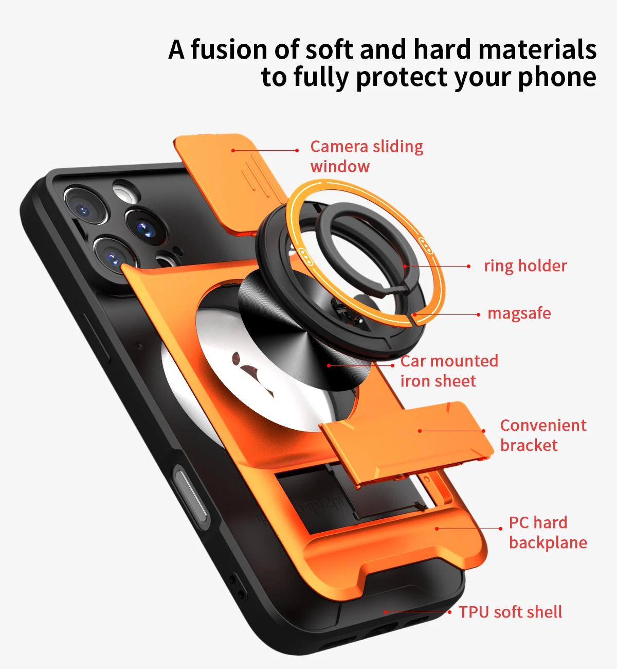 Luxury Armor Shockproof Phone Case with Magnetic Holder and Lens Protection