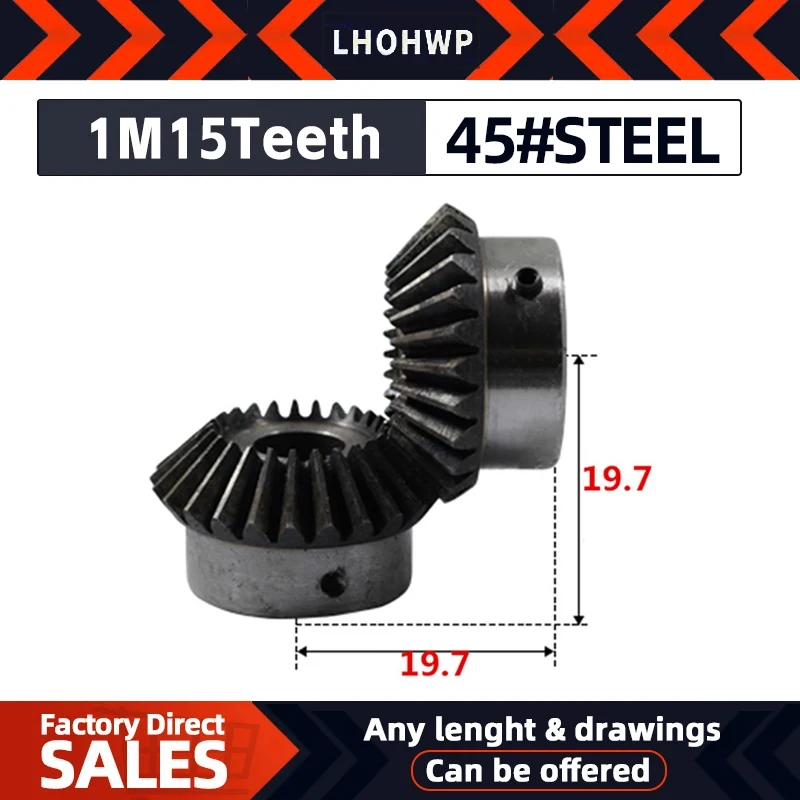 Bevel Gear 1M 15Teeth Inner Hole 6 mm Gear 90 Degrees Meshing Angle Steel Gears Screw Hole M5 2pcs