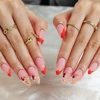 24Pcs Kawaii Sanriod Fake Nails Hello Kitty Long Square Almond Press On Nails French Diamond Zebra Stripes Fake Nail Tips Art 2