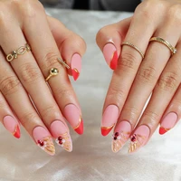 24Pcs Kawaii Sanriod Fake Nails Hello Kitty Long Square Almond Press On Nails French Diamond Zebra Stripes Fake Nail Tips Art 2