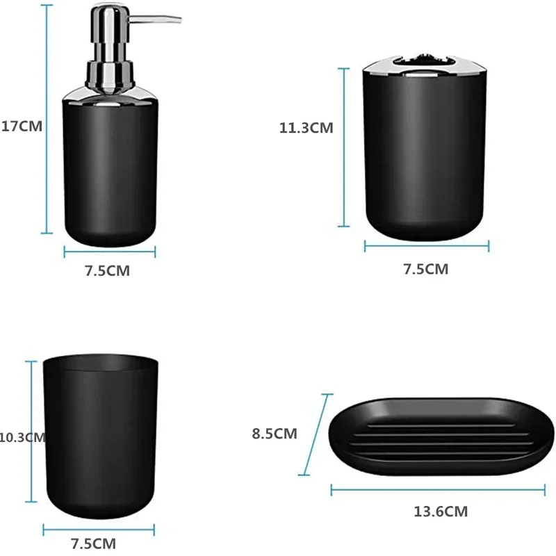 Luxury Bathroom Accessories Plastic Toothbrush Holder Cup Soap Dispenser Dish Toilet Holder Pump Bottle Cup 4pcs Bathroom Set