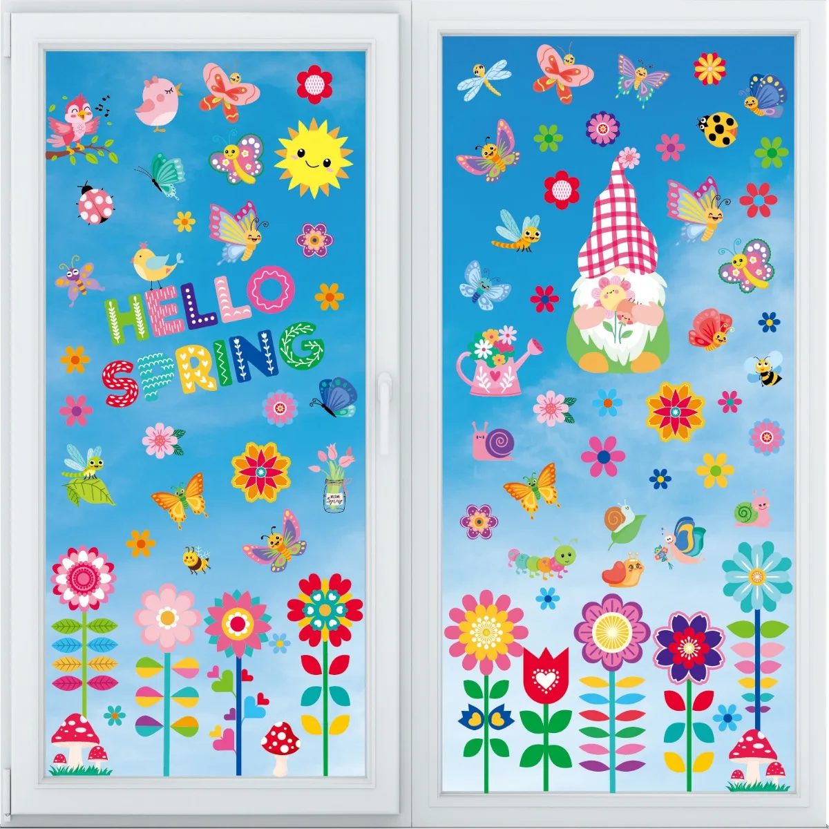 9Sheets Spring Glass Door Mirror Stickers Double Sided Flower Butterfly Electrostatic Window Sticker Happy Easter Decor Sticker