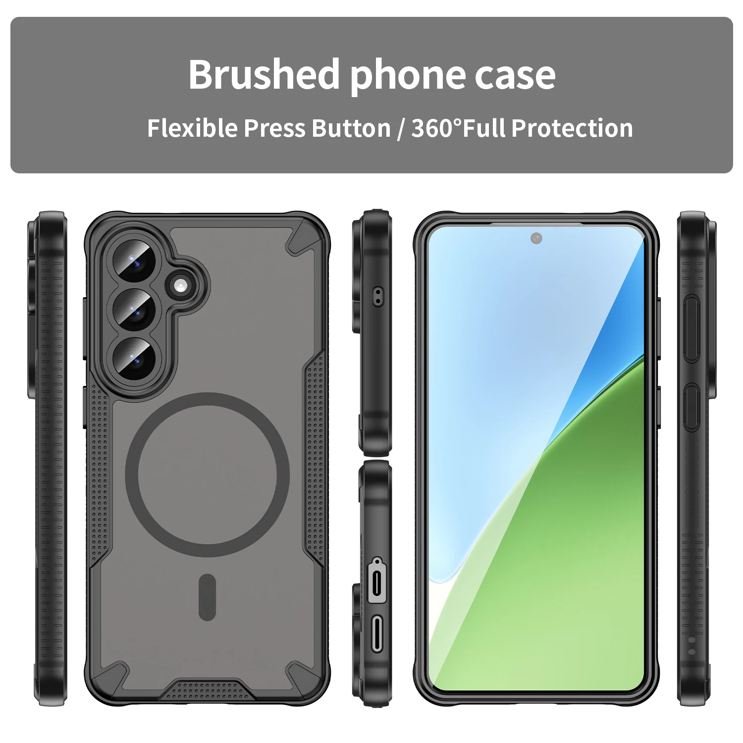 Magnetic Luxury Matte Translucent Shockproof Armor Case with Wireless Charging Compatibility