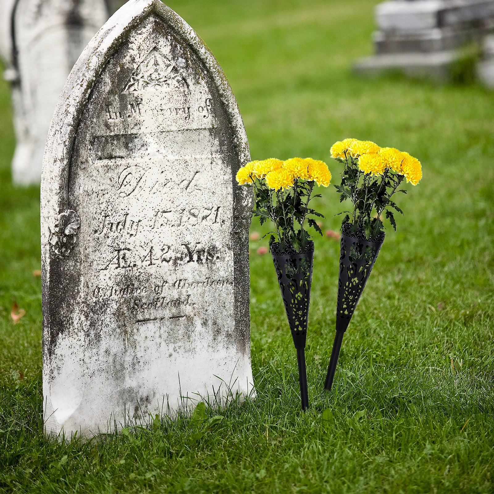 Memorials Flower Holder Solar Lawn Light Cemetery Vase Courtyard Garden