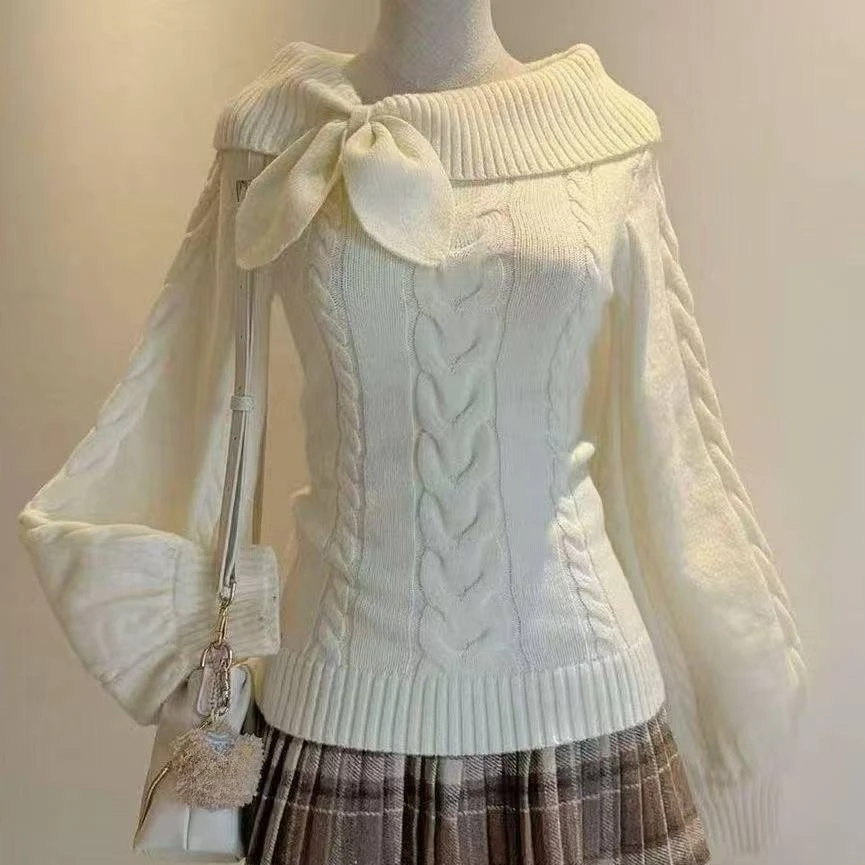 Preppy Style Sweet Knitted Sweater 2000s Aesthetic Gyaru Chic Korean Y2k Jumper Sweater Long Sleeve Coquette Knitwears 4