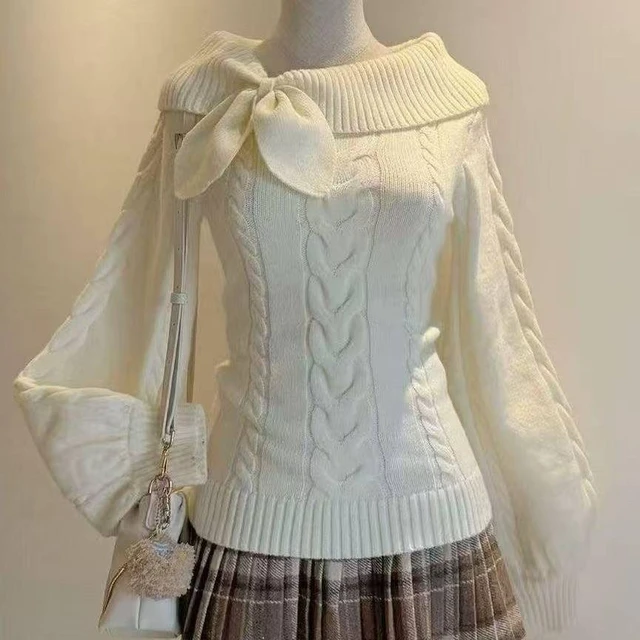 Preppy Style Sweet Knitted Sweater 2000s Aesthetic Gyaru Chic Korean Y2k Jumper Sweater Long Sleeve Coquette Knitwears 4