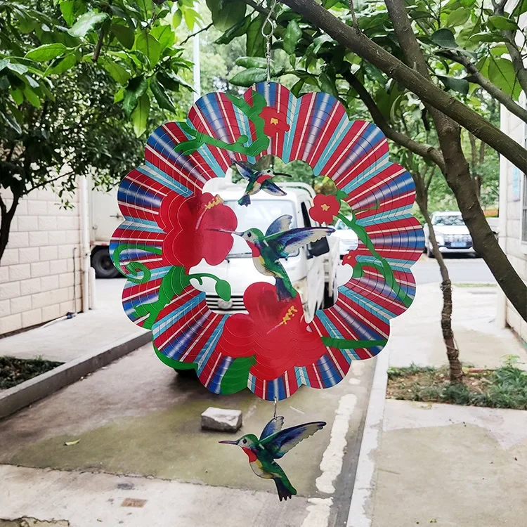 洋書 Shirokuma spin art   Hand Spun Whirligig Kinetic Wind Spinner Hanging 3D Hummingbird
