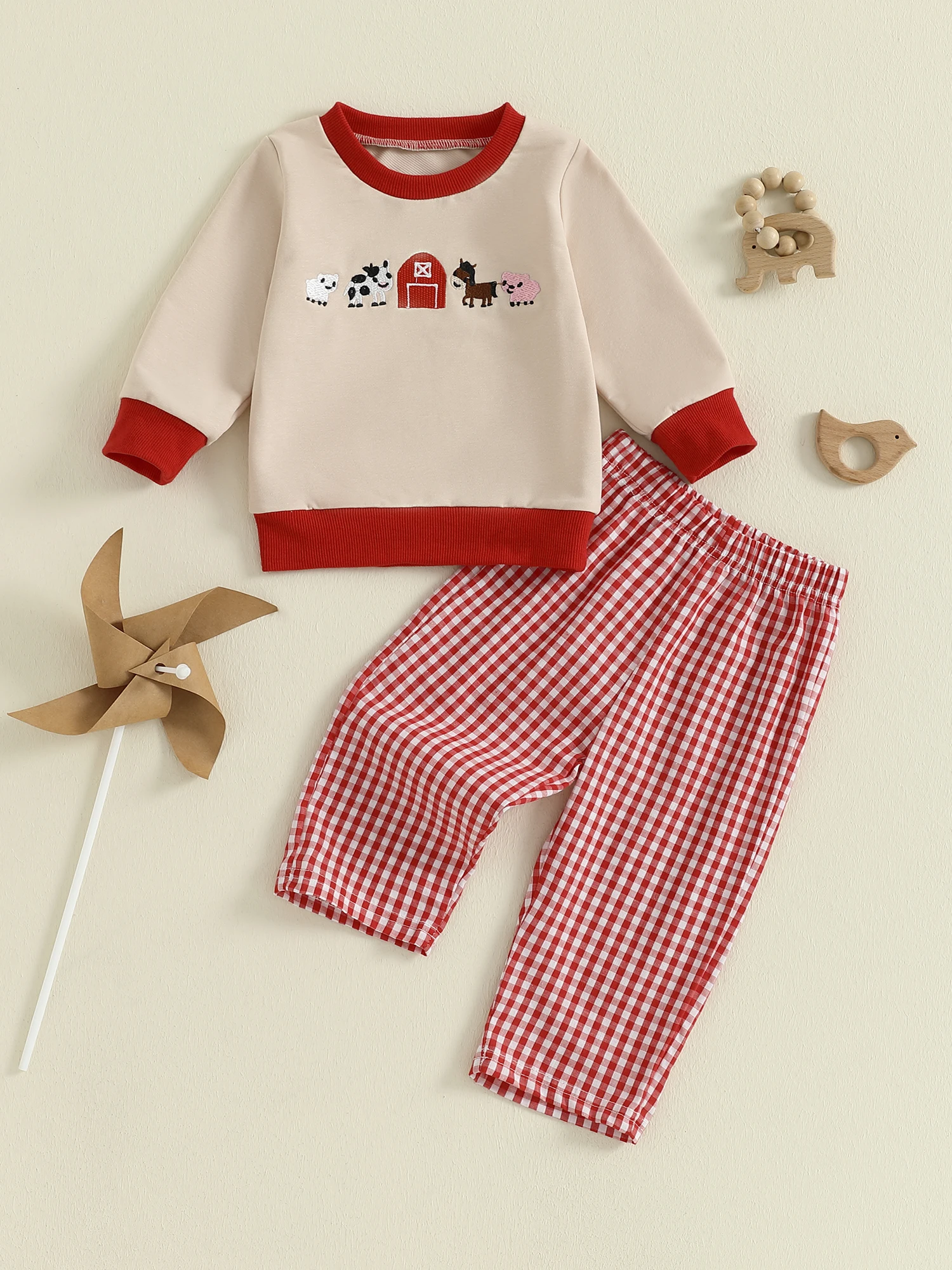 Jungle themed kids outfit set with tiger/cow embroidery detail