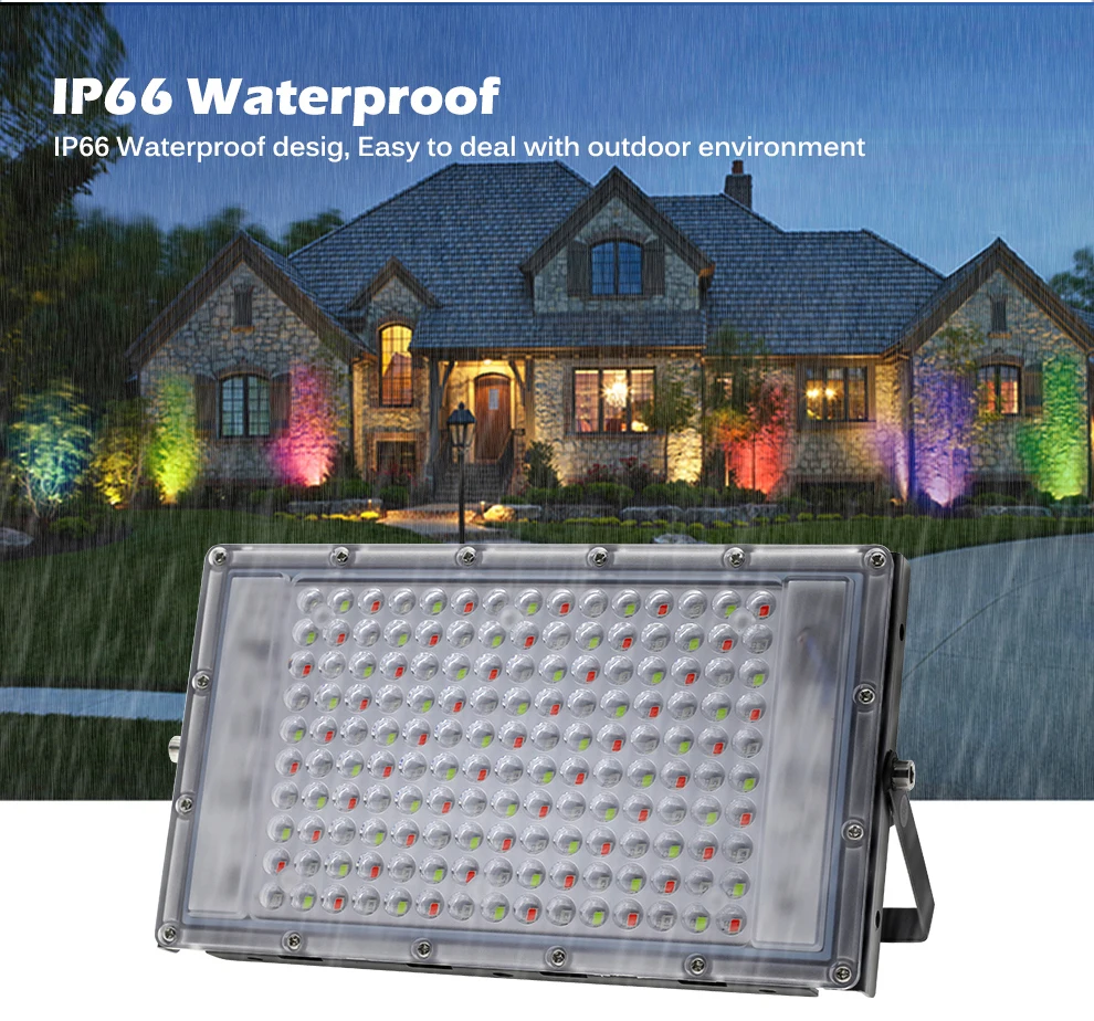 150W Led Flood Light IP65 Waterproof RGB Floodlight Outdoor LED Spotlight Landscape Lighting With Remote Control EU Plug solar security light