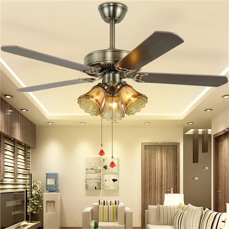 APRIL European Luxury LED Fan Light American Retro Living Room Restaurant Bedroom Ceiling Fan Light Remote Electric