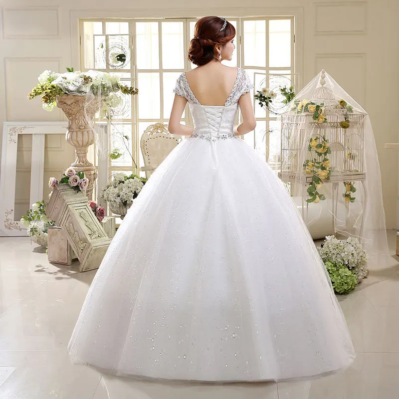 Wedding Dresses Plus Size Red White Lace O-neck Sequins Wedding Dresses Princess Bride Gowns