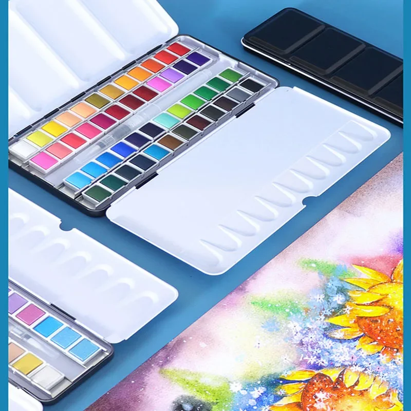 Artist Tin Box Solid Watercolor Paint 24 Colors Student College-level Large Pearlescent Color Fountain Pen