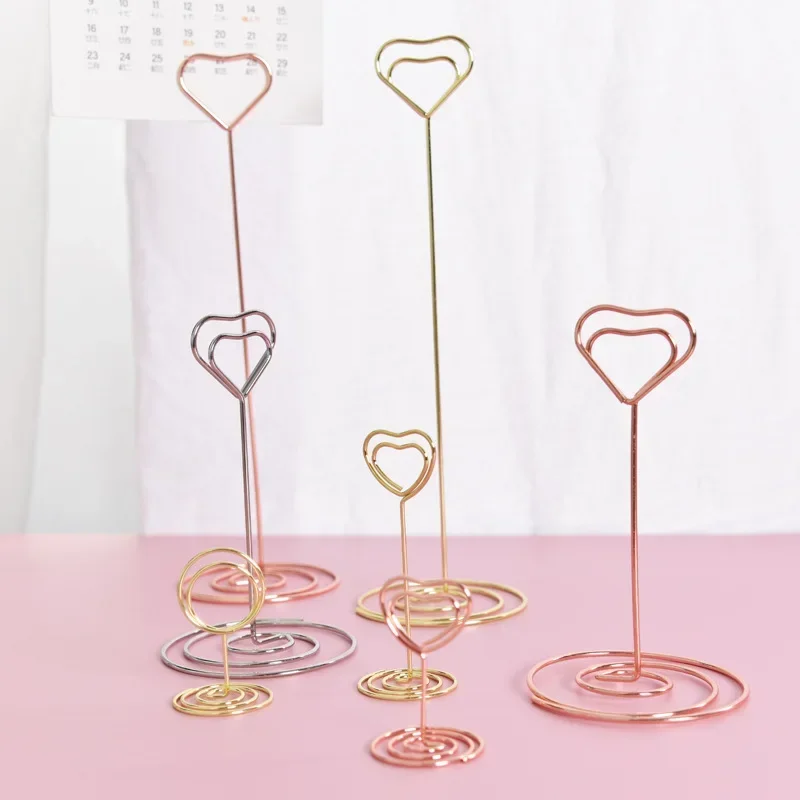 Place Card Clamps Stand Metallic Heart Shape Photos Clips Paper Clamp Table Numbers Holder Desktop Decoration 5PCS