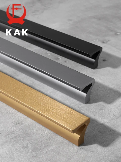 KAK ที่ดึงประตูตู้ครัวด้ามจับตู้ที่ซ่อนอยู่สีดำที่จับเฟอร์นิเจอร์ยาวลูกบิดลิ้นชักโลหะผสมสังกะสีฮาร์ดแวร์ประตู1200mm 1