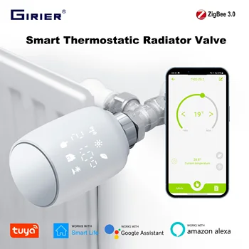 GIRIER TRV ZigBee Thermostatic Radiator Valve Tuya Smart Radiator Thermostat Programmable Temperature Controller Work with Alexa 1