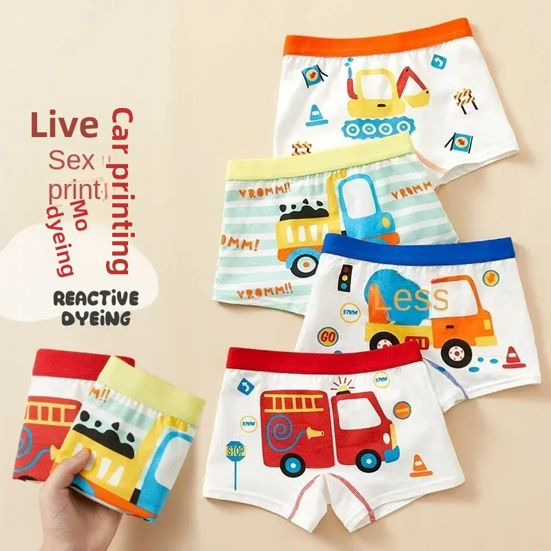 4 Pack Summer boy Underwear Set Children Cartoon Clothes Boyshorts Soft and Comfortable Safety Panties for Little School child