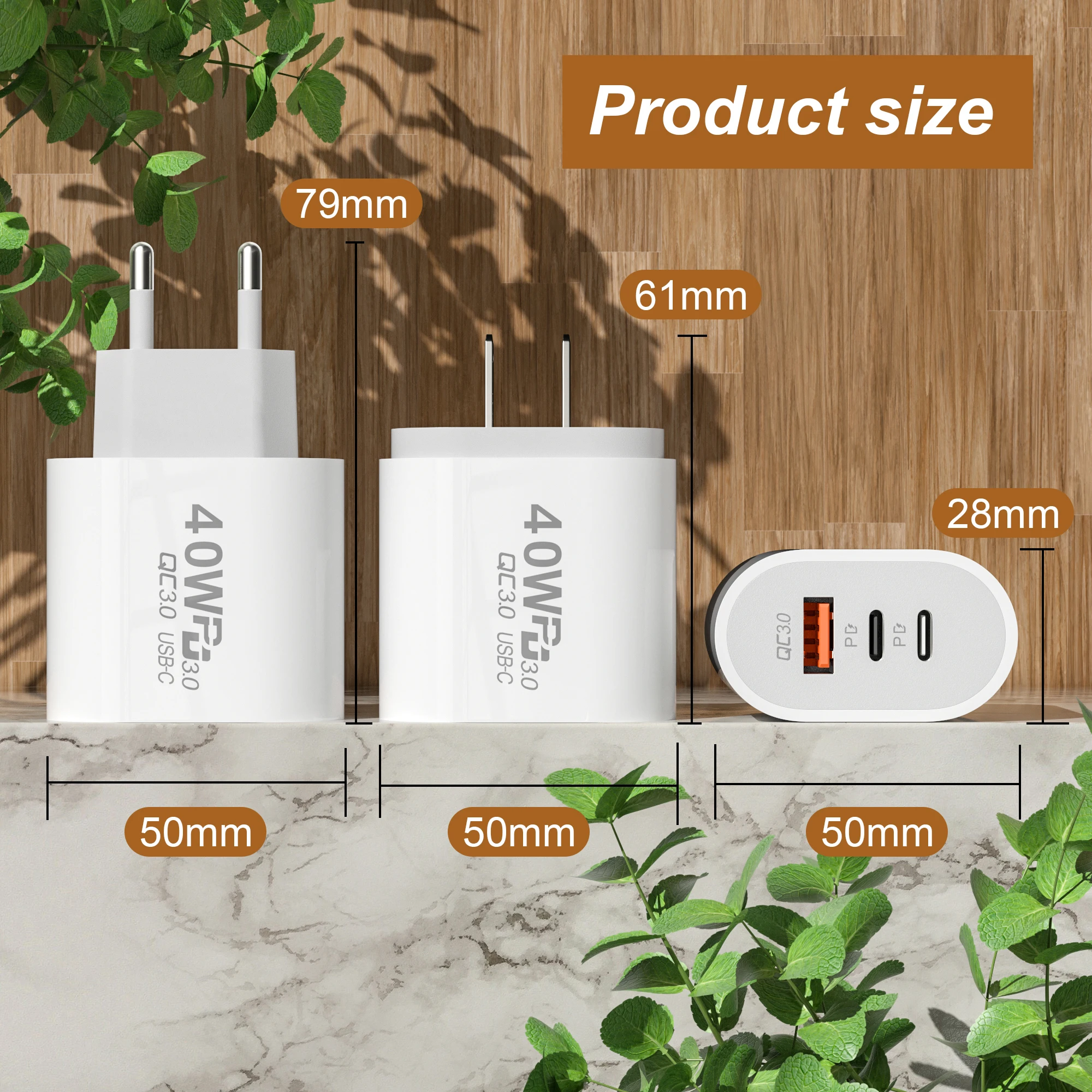 Total 40W USB C Charger Quick Charge EU US Plug PD USB-C Type C Fast USB QC 3.0 Charger for iPhone 14 Xiaomi Samsung