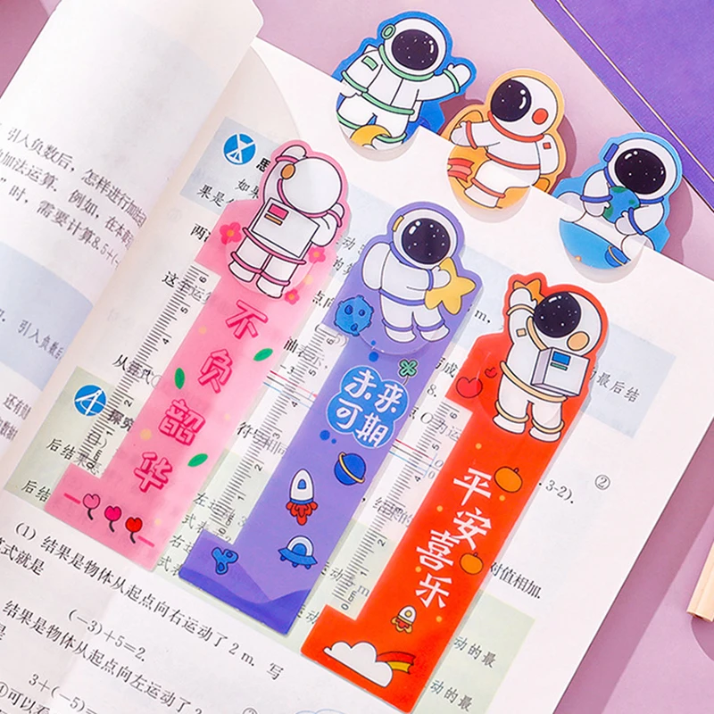 

6pcs Cute Astronaut Design Bookmarks Kawaii Stationery Student Multifunctional Drawing Ruler Reading Tool School Office Supplies