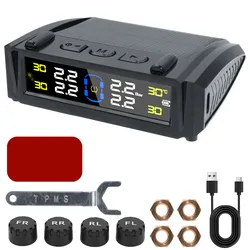 Universal Auto Solar TPMS with Car Security and Temperature Warning Features (Black)