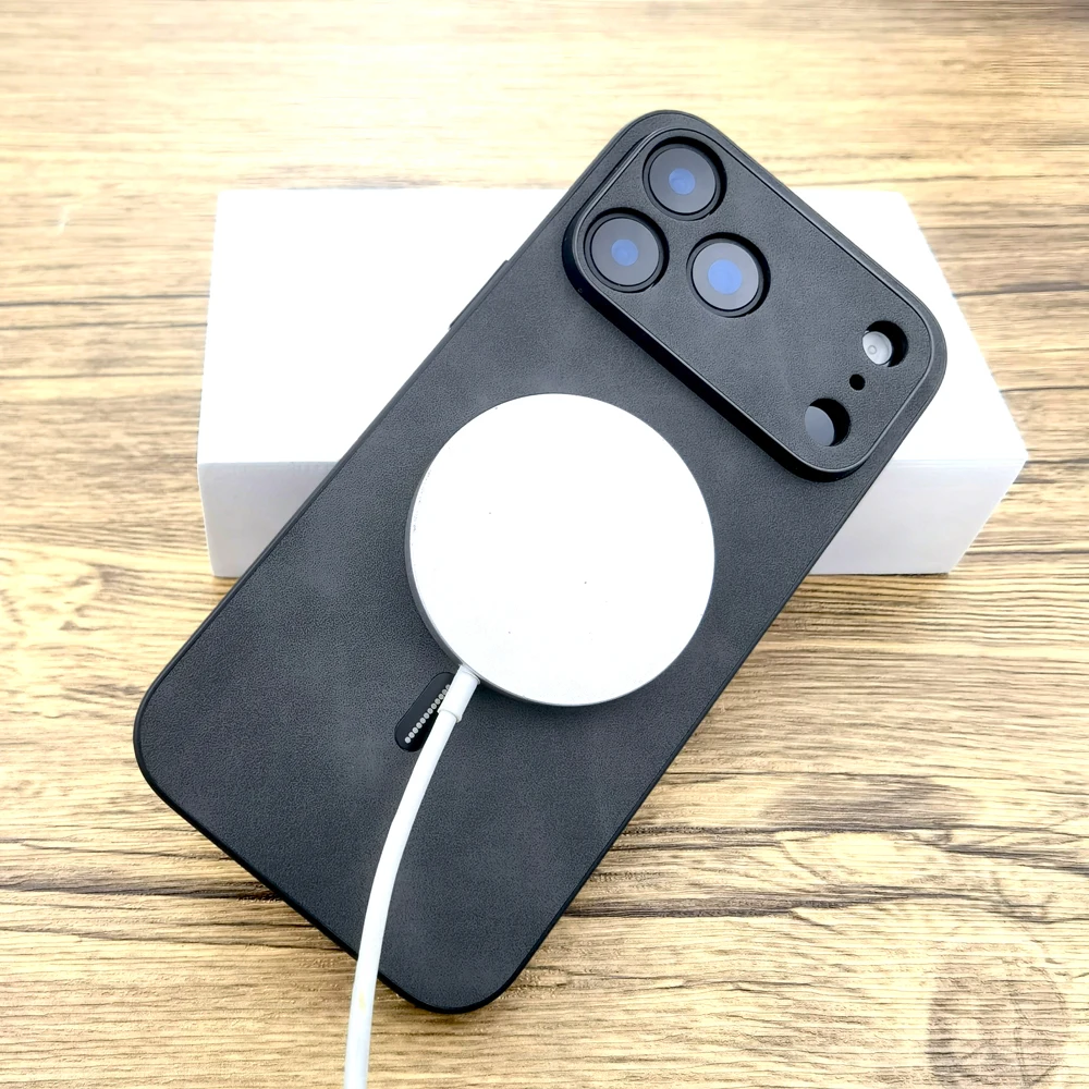 Luxury Faux Leather Retractable Case with Magsafe Wireless Charging Capability