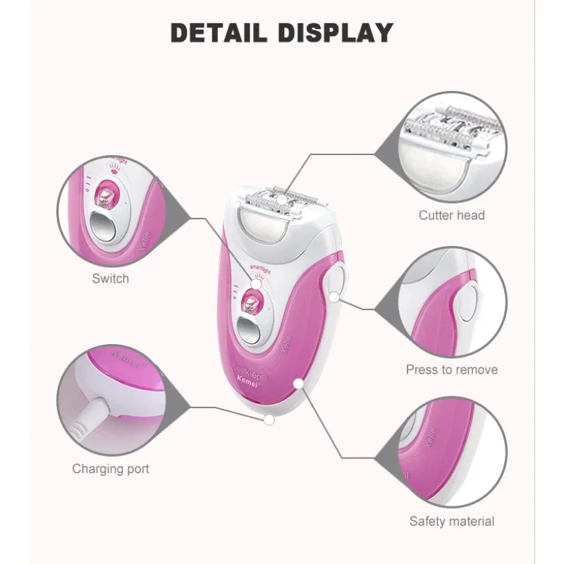Three Heads Women Hair Removal Kemei Km-299 Mini Easy To Carry Electric Razor Epilator For Women 4