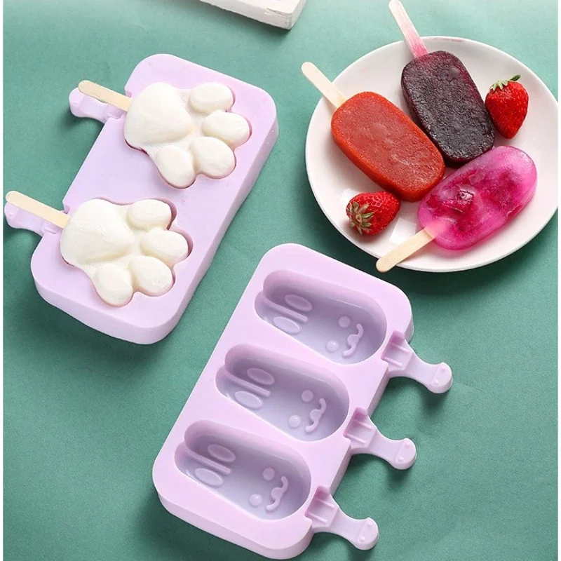 

Silicone Ice Cream Mold Popsicle Siamese Molds with Lid DIY Homemade Ice Lolly Mold Cartoon Cute Image Handmade Kitchen Tools