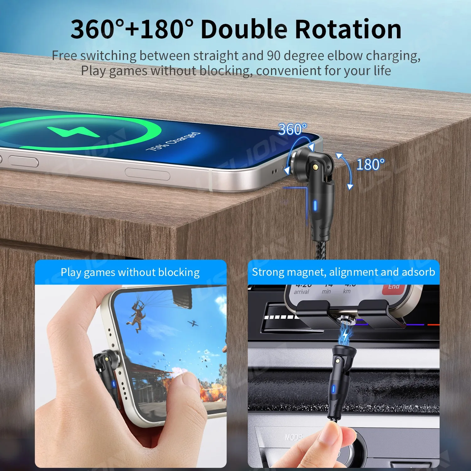 USLION PD60W Magnetic Charging Cable Laptop Data Transfer Cable Tablet Type C Fast Charging Cable For Xiaomi Samsung Redmi