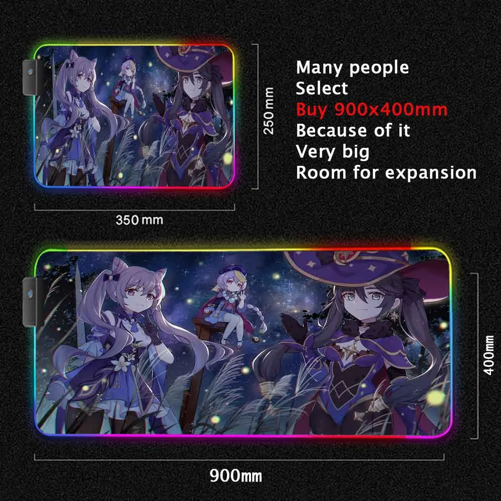 

Keqing Genshin Impact Anime Mouse Pad PC Gamer RGB Computer LED Keyboard Mouse Mat XXL Luminous Large Mousepad Keyboard Desk Mat