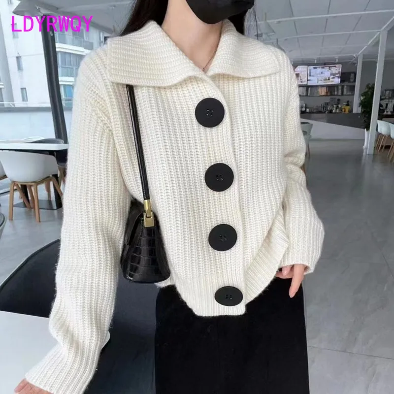 

version loose knit cardigan top for women in autumn and winter 2023 new style lapel single breasted sweater jacket for women