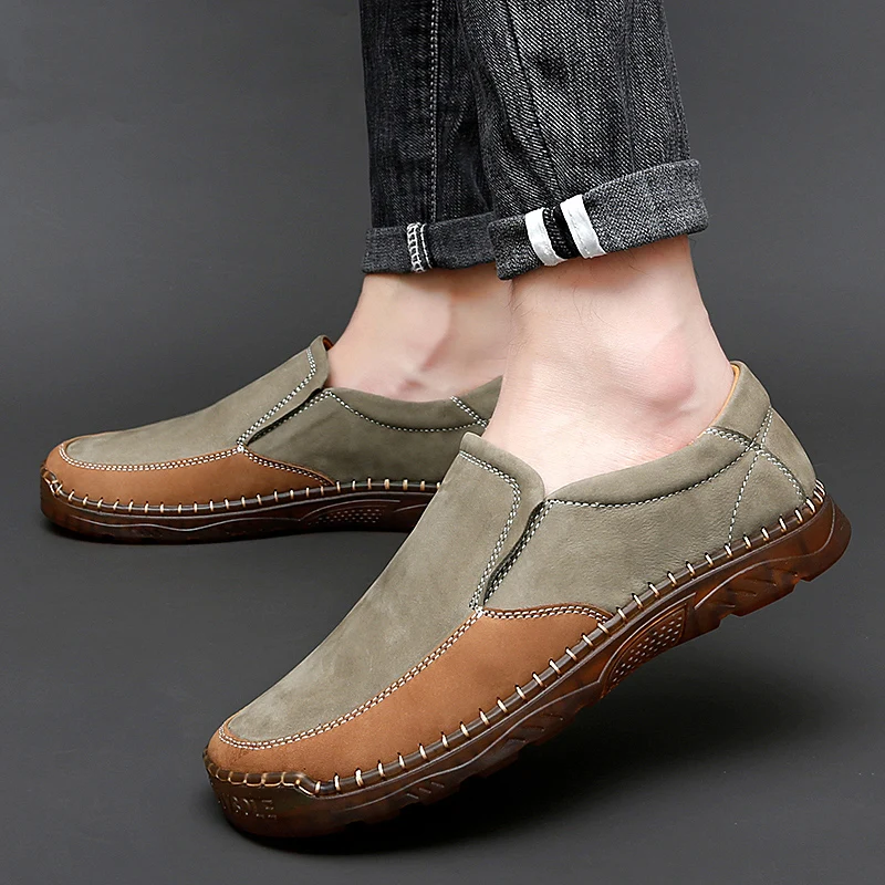 

Hand-stitching Leather Shoes Men Casual Sneakers Comfty Driving Shoes Breathable Loafers Men Oxford Sole Shoes Design Moccasins